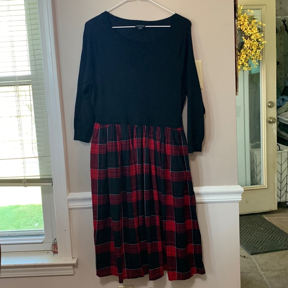 Torrid Size 00 (10 M/L) Black Ribbed Top Red Plaid Bottom Dress EUC